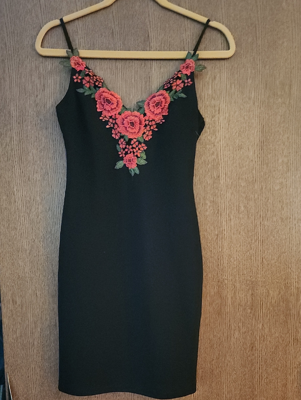 Black Floral Appliqué Slip Dress